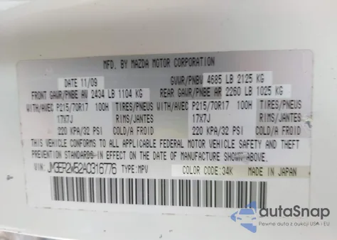 2010 Mazda Cx-7 I Sv from USA, damaged, VIN JM3ER2W52A0316776